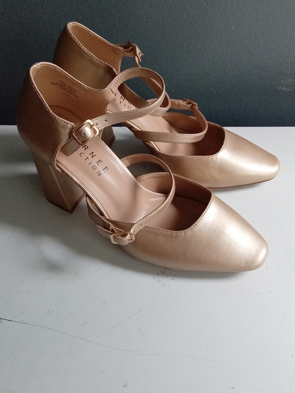 Journee Collection Metallic Rose Gold Double-Strap Block Heels